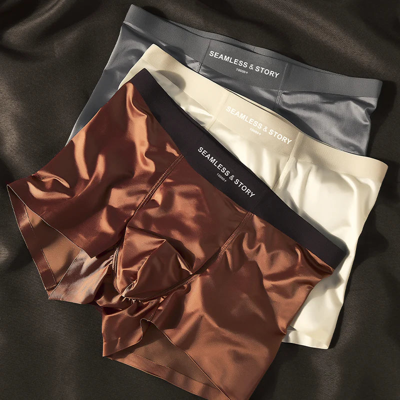 (3 vnt.) Elegantiški Ice Silk vyriški apatiniai iš Mulberry Silk antimikrobinės vyriškos bokserinės kelnaitės-LT