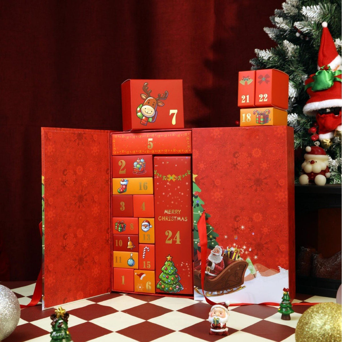 Ροζ μαρμάρινο ημερολόγιο Advent 2025, κουτί αντίστροφης μέτρησης 24 ημερών μέχρι τα Χριστούγεννα-GR