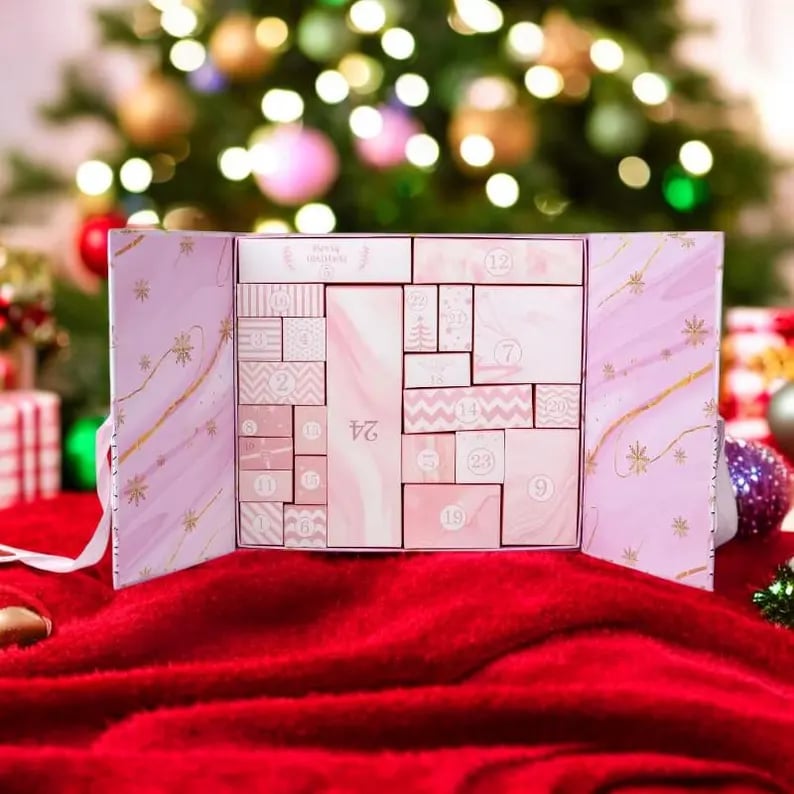 Ροζ μαρμάρινο ημερολόγιο Advent 2025, κουτί αντίστροφης μέτρησης 24 ημερών μέχρι τα Χριστούγεννα-GR