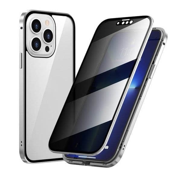 Magnetni ovitek za iPhone z antirefleksnim steklom in kovino-SI