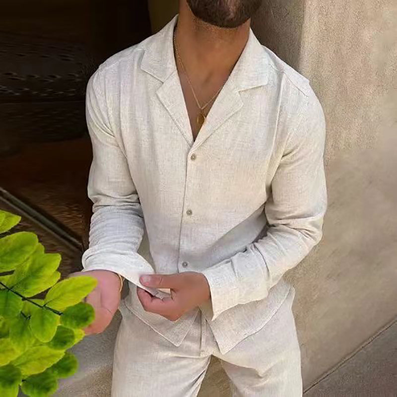 🌴Ανδρικό μινιμαλιστικό σετ δύο τεμαχίων από βαμβάκι και λινό-GR